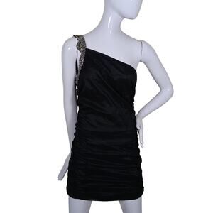 Nikibiki One Shoulder Dress Size Large Juniors Black Shirred Mini Beaded Strap